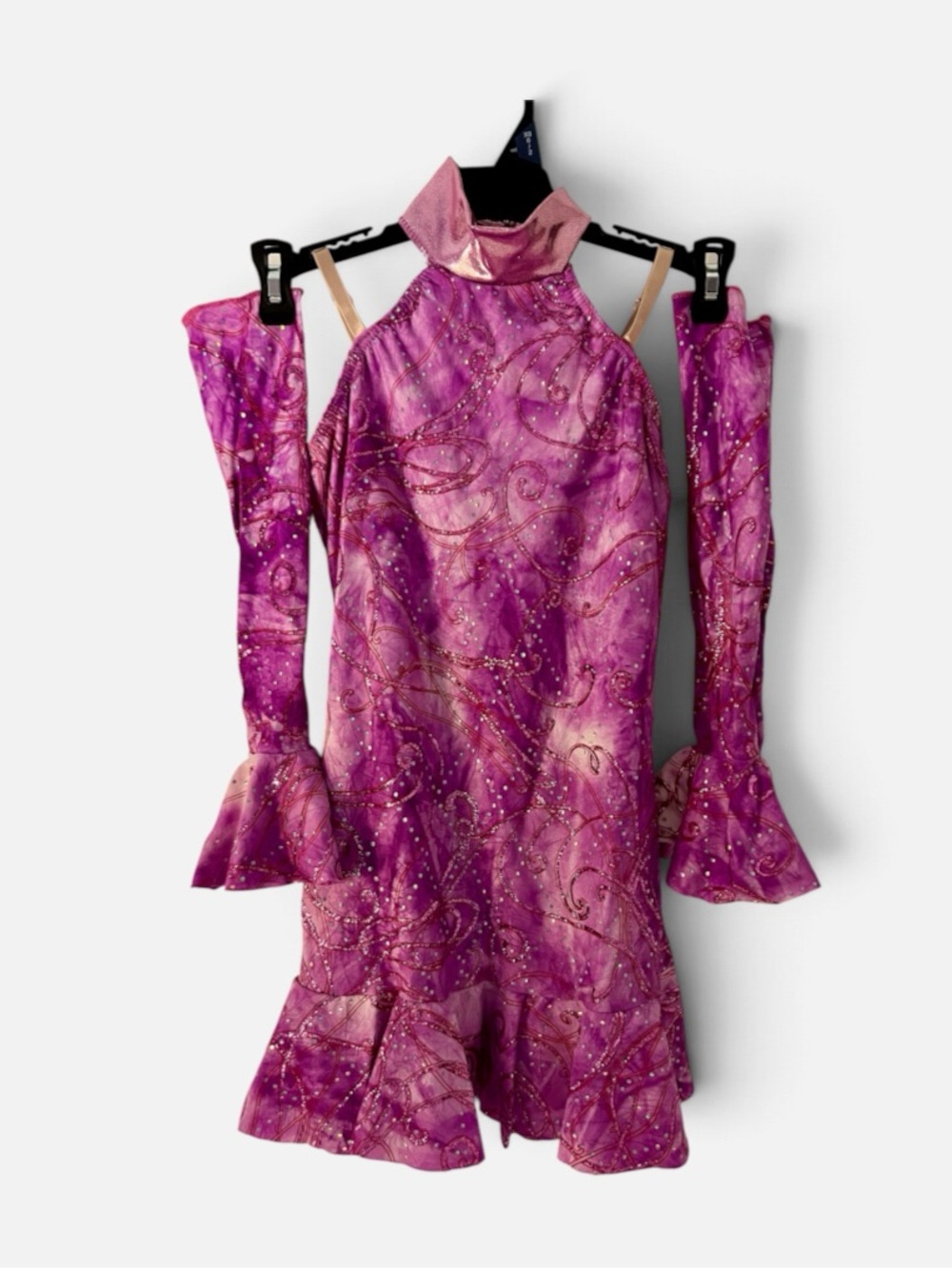 Child Medium Purple Sparkle Dance Costume Dress with Arm Covers & Headband